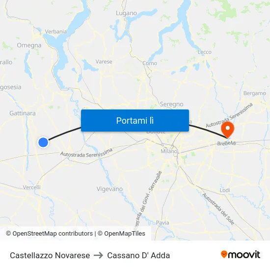Castellazzo Novarese to Cassano D' Adda map