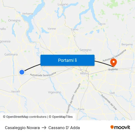 Casaleggio Novara to Cassano D' Adda map