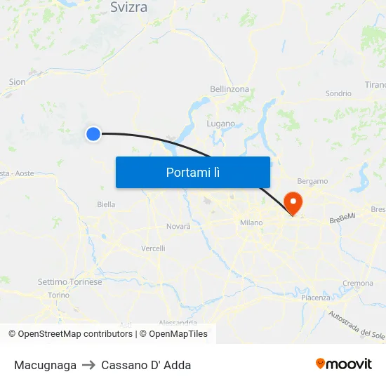 Macugnaga to Cassano D' Adda map
