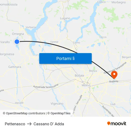 Pettenasco to Cassano D' Adda map
