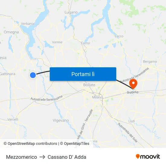Mezzomerico to Cassano D' Adda map