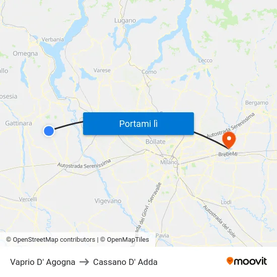 Vaprio D' Agogna to Cassano D' Adda map