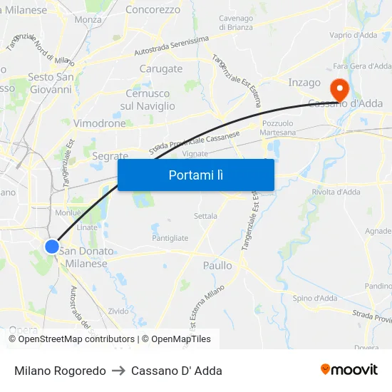 Milano Rogoredo to Cassano D' Adda map