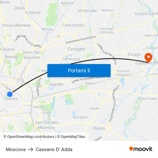 Moscova to Cassano D' Adda map
