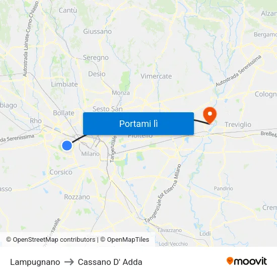 Lampugnano to Cassano D' Adda map