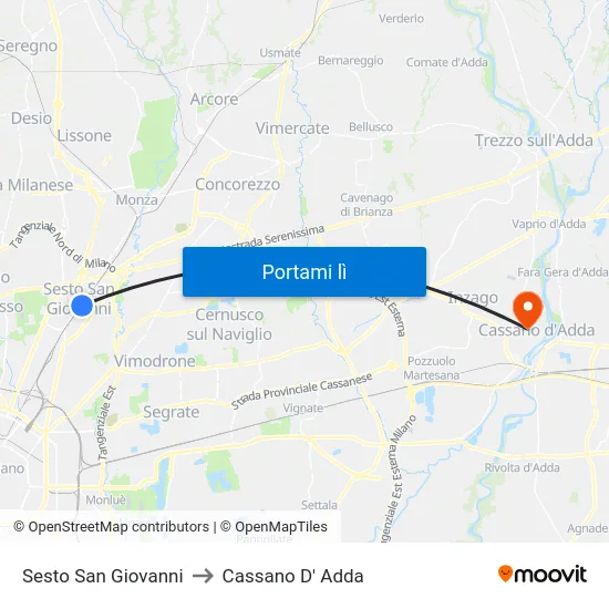 Sesto San Giovanni to Cassano D' Adda map