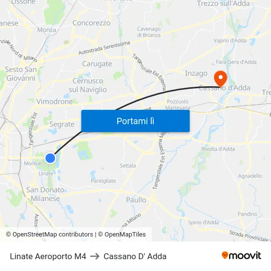 Linate Aeroporto M4 to Cassano D' Adda map