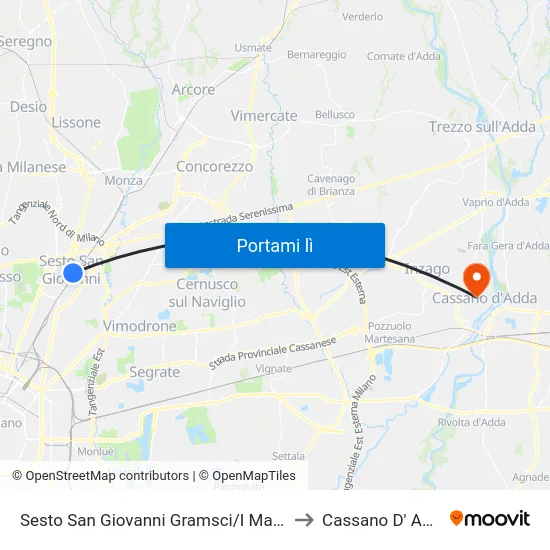 Sesto San Giovanni Gramsci/I Maggio to Cassano D' Adda map
