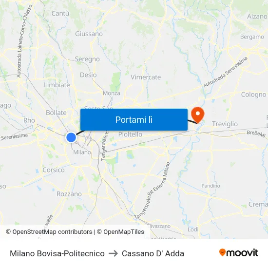 Milano Bovisa-Politecnico to Cassano D' Adda map