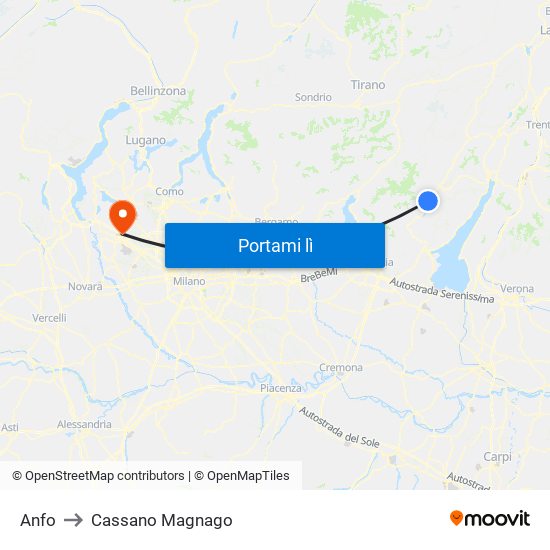 Anfo to Cassano Magnago map