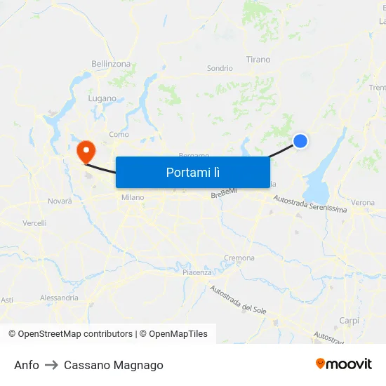 Anfo to Cassano Magnago map