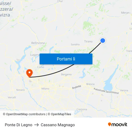Ponte Di Legno to Cassano Magnago map
