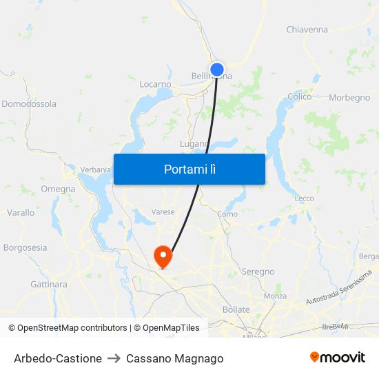 Arbedo-Castione to Cassano Magnago map