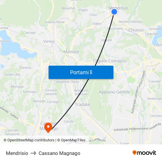 Mendrisio to Cassano Magnago map