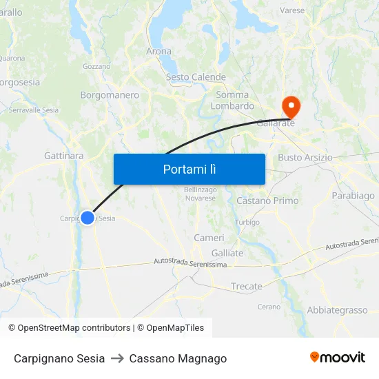 Carpignano Sesia to Cassano Magnago map