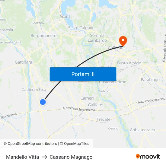 Mandello Vitta to Cassano Magnago map