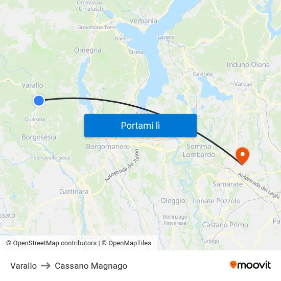 Varallo to Cassano Magnago map