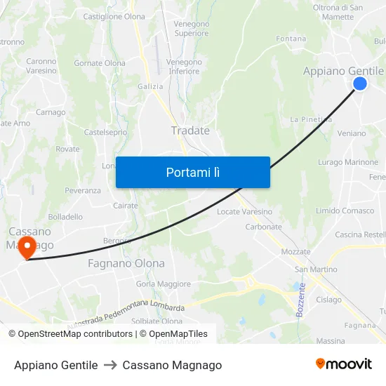 Appiano Gentile to Cassano Magnago map