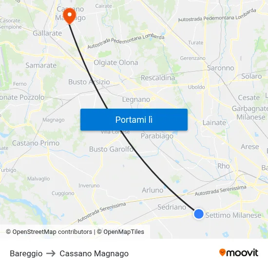 Bareggio to Cassano Magnago map