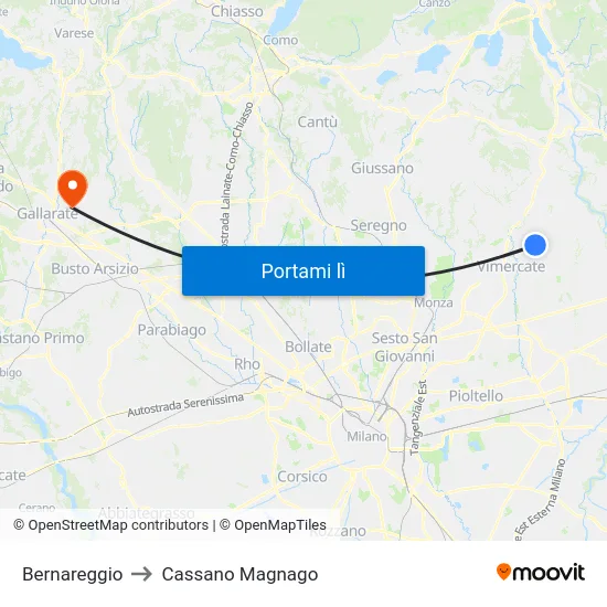 Bernareggio to Cassano Magnago map