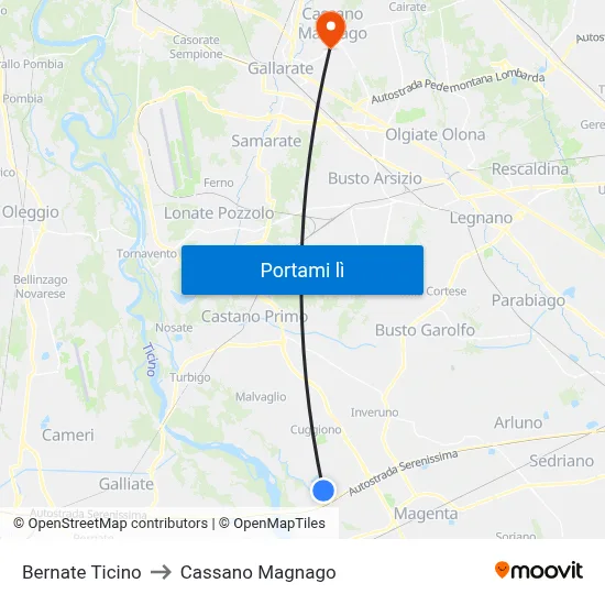 Bernate Ticino to Cassano Magnago map