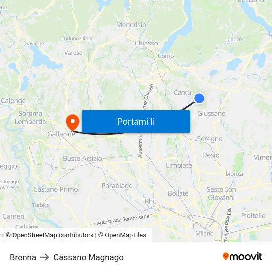 Brenna to Cassano Magnago map