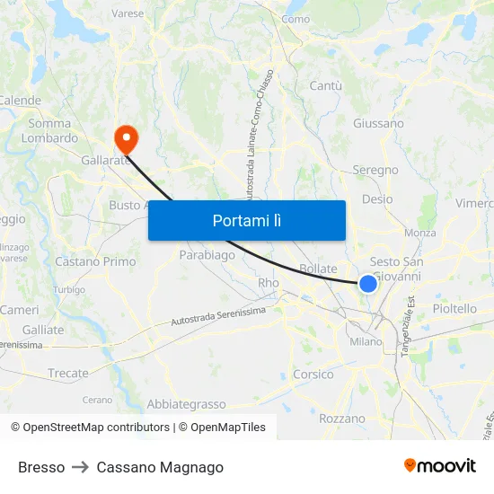 Bresso to Cassano Magnago map