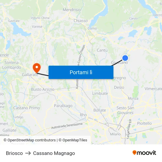 Briosco to Cassano Magnago map