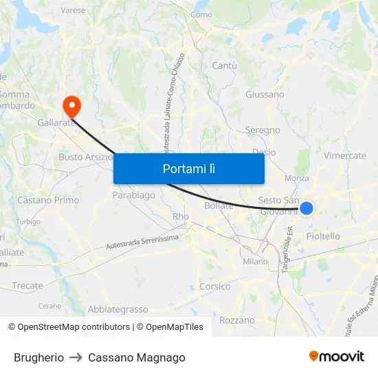 Brugherio to Cassano Magnago map