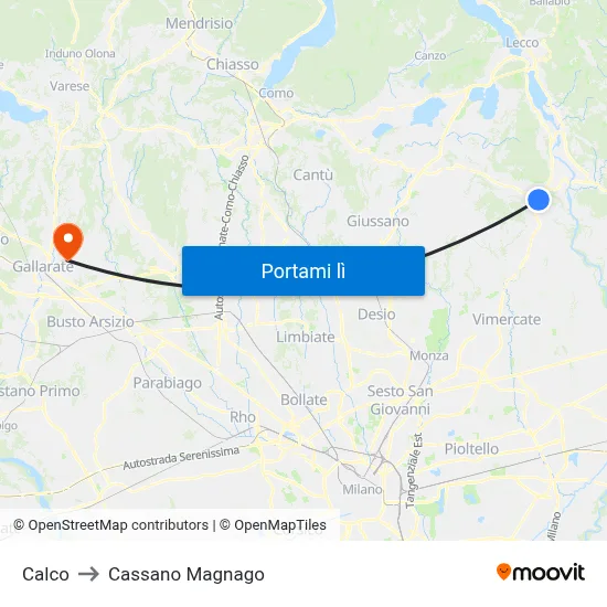 Calco to Cassano Magnago map