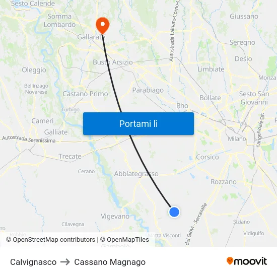 Calvignasco to Cassano Magnago map