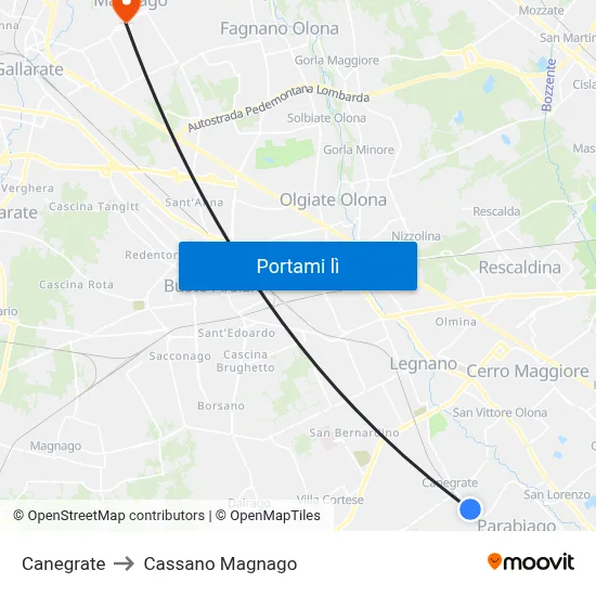 Canegrate to Cassano Magnago map