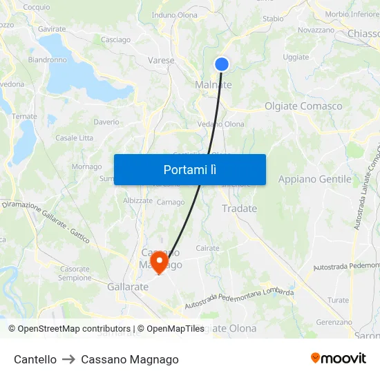 Cantello to Cassano Magnago map