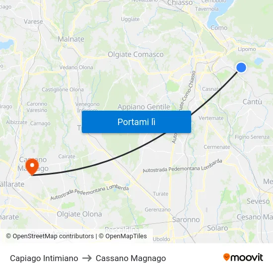 Capiago Intimiano to Cassano Magnago map