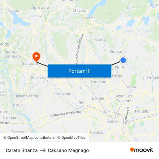 Carate Brianza to Cassano Magnago map