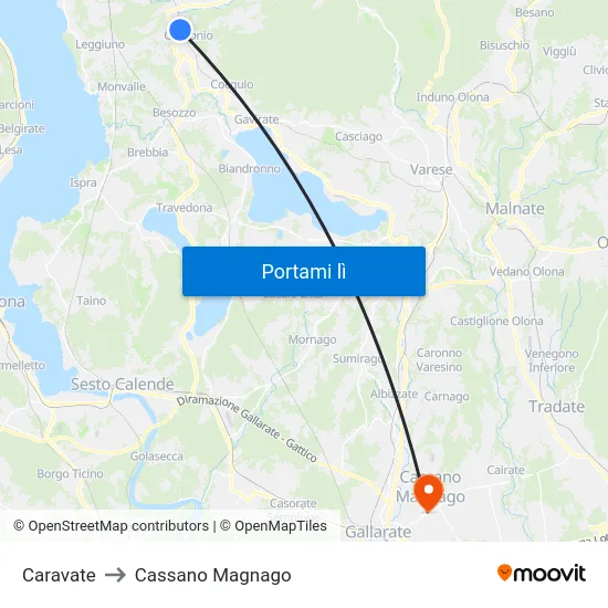 Caravate to Cassano Magnago map