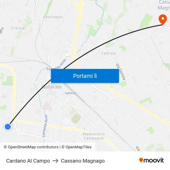 Cardano Al Campo to Cassano Magnago map