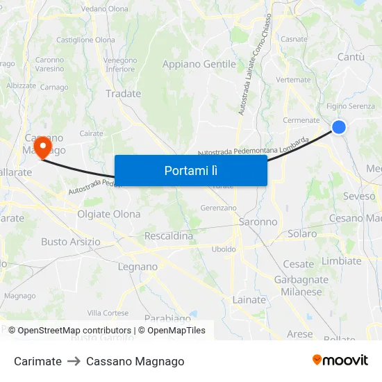 Carimate to Cassano Magnago map