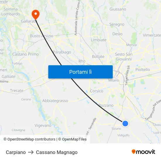 Carpiano to Cassano Magnago map