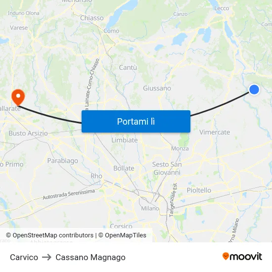 Carvico to Cassano Magnago map