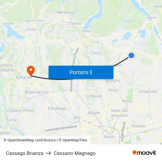 Cassago Brianza to Cassano Magnago map