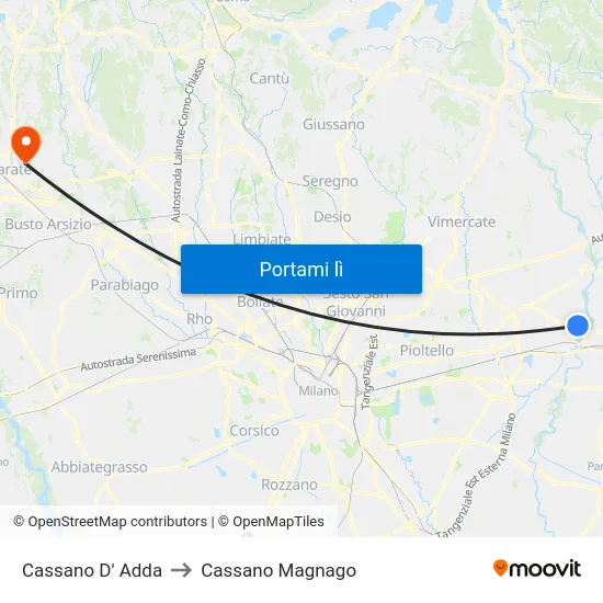 Cassano D' Adda to Cassano Magnago map