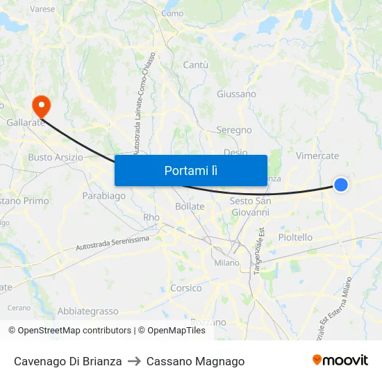 Cavenago Di Brianza to Cassano Magnago map