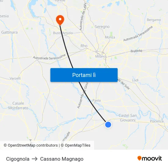Cigognola to Cassano Magnago map