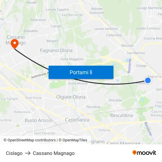 Cislago to Cassano Magnago map