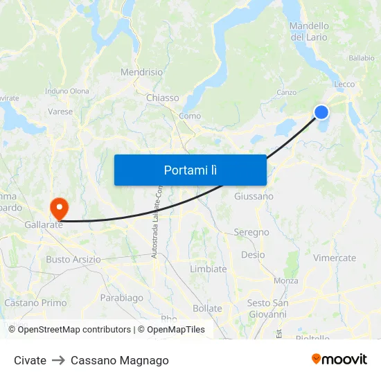 Civate to Cassano Magnago map