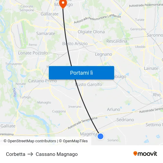 Corbetta to Cassano Magnago map