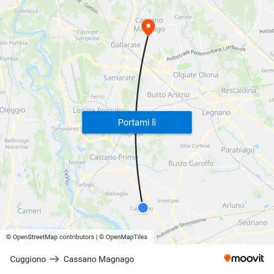 Cuggiono to Cassano Magnago map