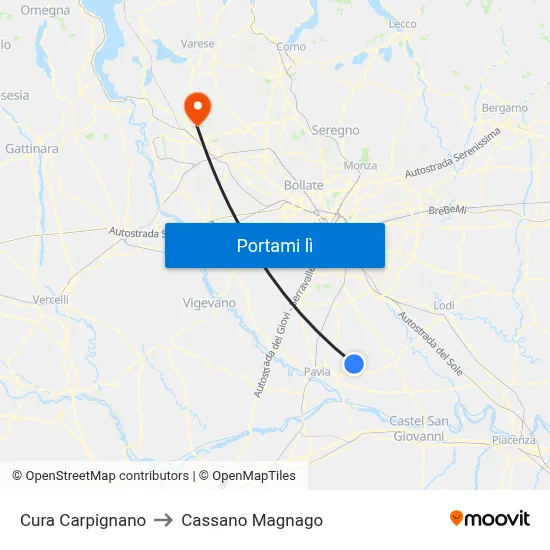 Cura Carpignano to Cassano Magnago map