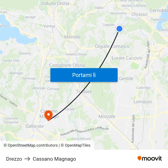 Drezzo to Cassano Magnago map